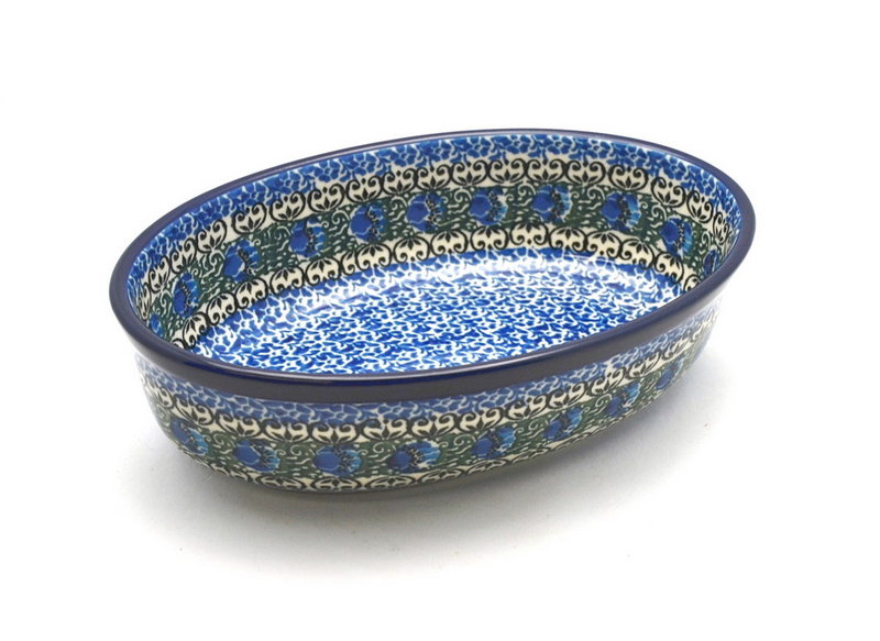 2 1/4"H x 6 1/4"W x 9 1/2"L
 Polish Pottery Baker - Oval - Small - Peacock Feather 299-1513a (2 1/4"H x 6 1/4"W x 9 1/2"L
)