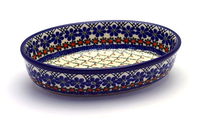 2 1/4"H x 6 1/4"W x 9 1/2"L
 Polish Pottery Baker - Oval - Small - Primrose 299-854a (2 1/4"H x 6 1/4"W x 9 1/2"L
)