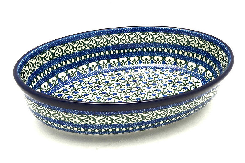 2 1/4"H x 6 1/4"W x 9 1/2"L
 Polish Pottery Baker - Oval - Small - Tulip Trellis 299-0585a (2 1/4"H x 6 1/4"W x 9 1/2"L
)