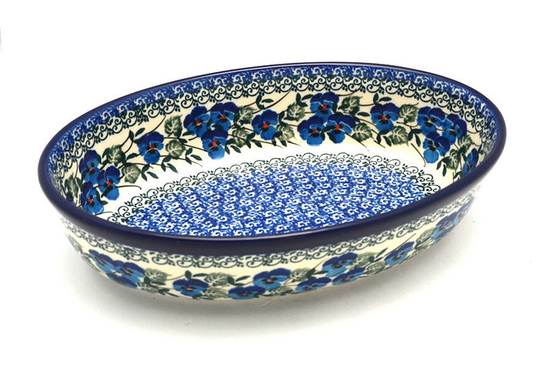 2 1/4"H x 6 1/4"W x 9 1/2"L
 Polish Pottery Baker - Oval - Small - Winter Viola 299-2273a (2 1/4"H x 6 1/4"W x 9 1/2"L
)
