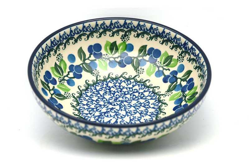 2 1/4"H x 6 3/4"W.
 Polish Pottery Bowl - Contemporary Salad - Blue Berries B90-1416a (2 1/4"H x 6 3/4"W.
)