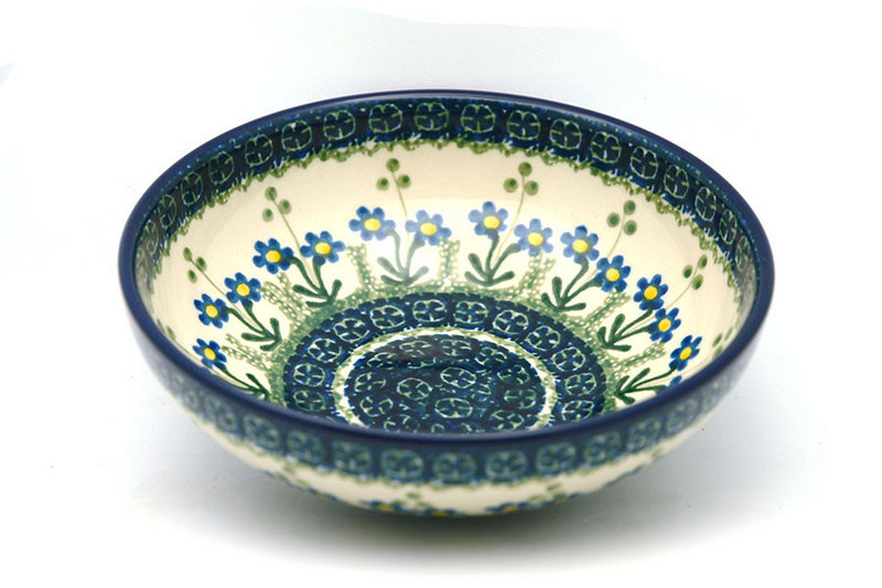 2 1/4"H x 6 3/4"W.
 Polish Pottery Bowl - Contemporary Salad - Blue Spring Daisy B90-614a (2 1/4"H x 6 3/4"W.
)
