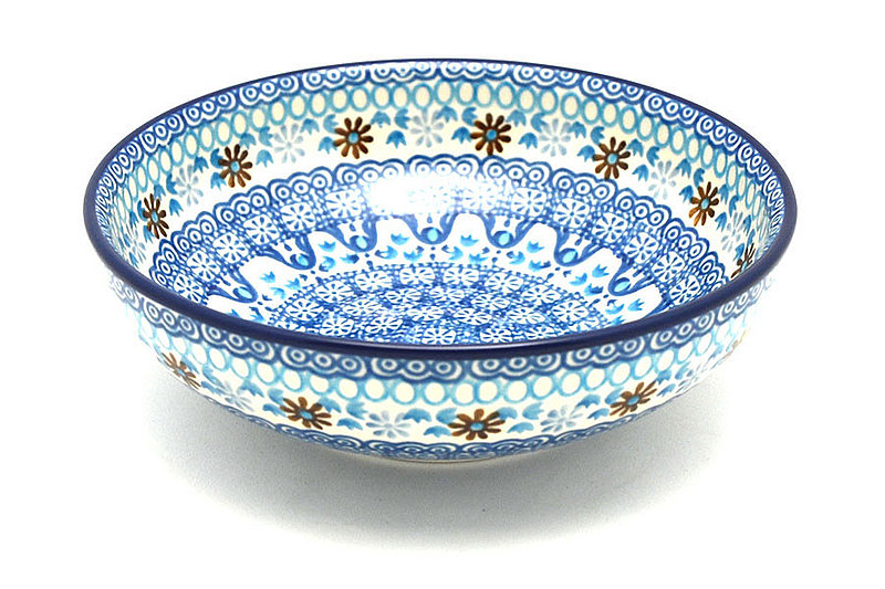 2 1/4"H x 6 3/4"W.
 Polish Pottery Bowl - Contemporary Salad - Blue Yonder B90-2187a (2 1/4"H x 6 3/4"W.
)