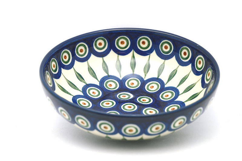 2 1/4"H x 6 3/4"W.
 Polish Pottery Bowl - Contemporary Salad - Peacock B90-054a (2 1/4"H x 6 3/4"W.
)