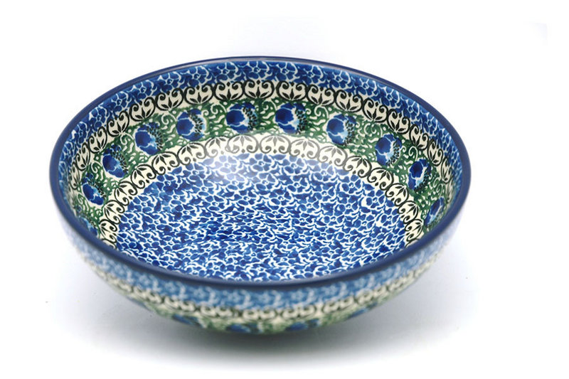 2 1/4"H x 6 3/4"W.
 Polish Pottery Bowl - Contemporary Salad - Peacock Feather B90-1513a (2 1/4"H x 6 3/4"W.
)