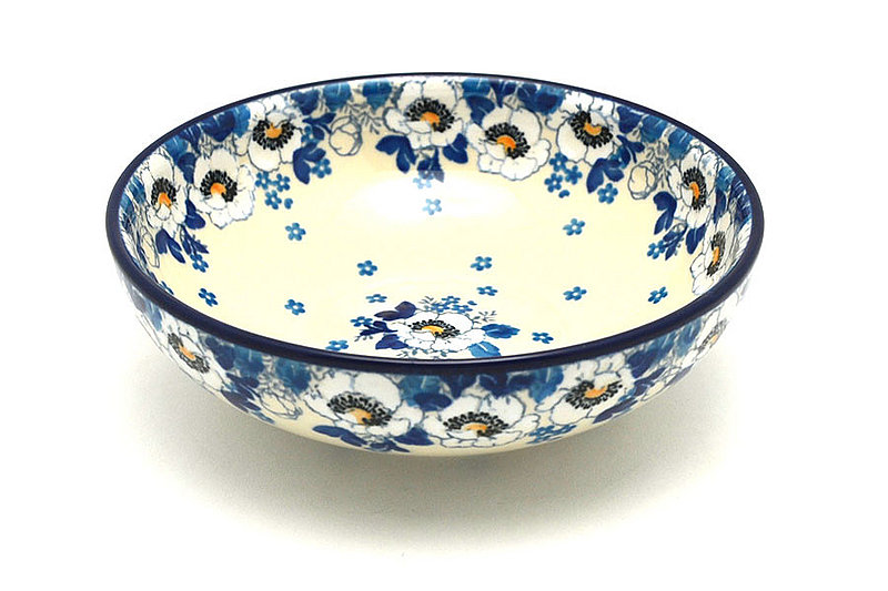 2 1/4"H x 6 3/4"W.
 Polish Pottery Bowl - Contemporary Salad - White Poppy B90-2222a (2 1/4"H x 6 3/4"W.
)
