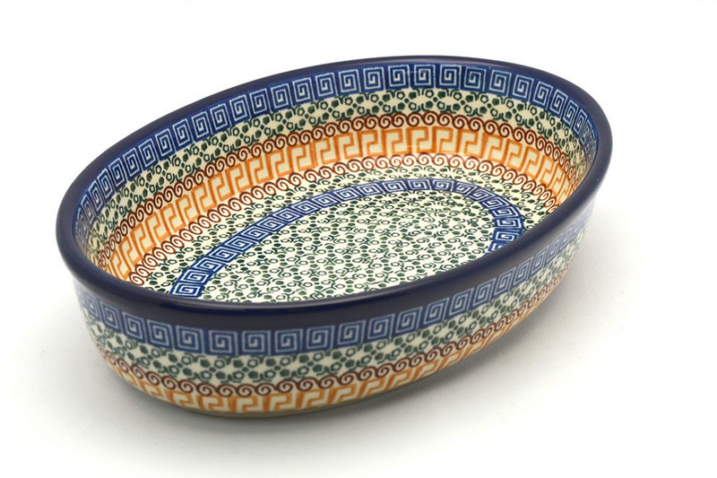 2 1/4"H x 7 1/2"W x 10 3/4"L.
 Polish Pottery Baker - Oval - Medium - Autumn 298-050a (2 1/4"H x 7 1/2"W x 10 3/4"L.
)