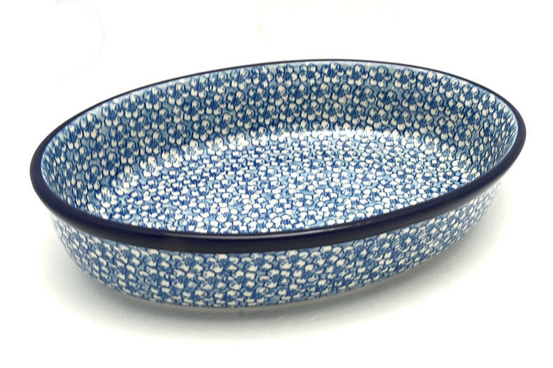 2 1/4"H x 7 1/2"W x 10 3/4"L
 Polish Pottery Baker - Oval - Medium - Daisy Flurry 298-2176a (2 1/4"H x 7 1/2"W x 10 3/4"L
)