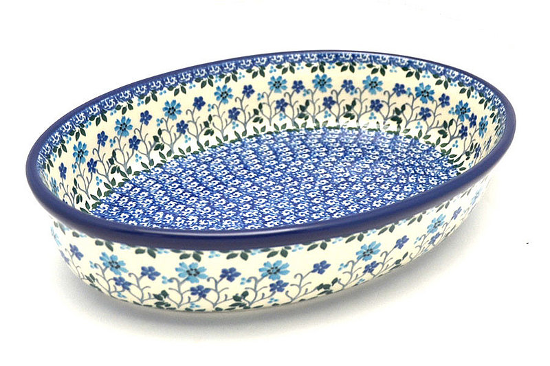 2 1/4"H x 7 1/2"W x 10 3/4"L.
 Polish Pottery Baker - Oval - Medium - Georgia Blue 298-2785a (2 1/4"H x 7 1/2"W x 10 3/4"L.
)