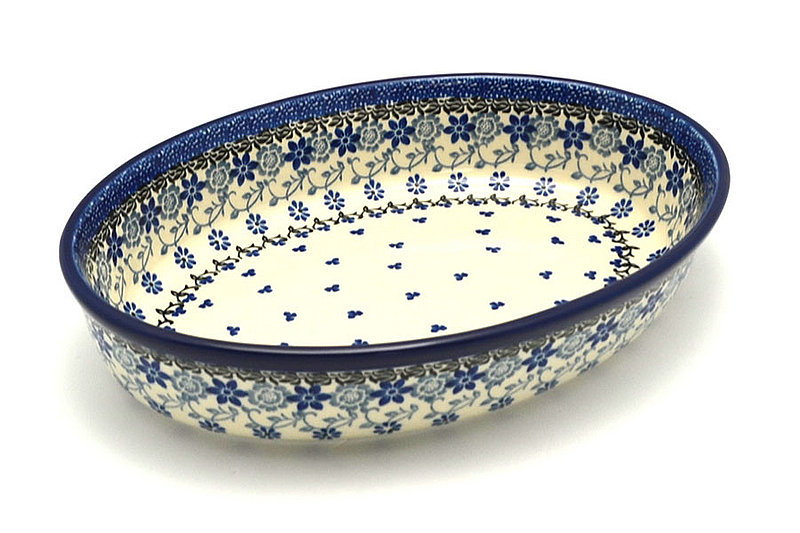 2 1/4"H x 7 1/2"W x 10 3/4"L.
 Polish Pottery Baker - Oval - Medium - Silver Lace 298-2158a (2 1/4"H x 7 1/2"W x 10 3/4"L.
)