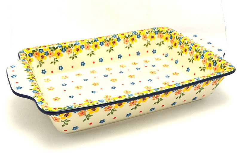 2 1/4"H x 7 1/2"W x 13"L
 Polish Pottery Baker - Rectangular with Tab Handles - 7 cups - Buttercup A59-2225a (2 1/4"H x 7 1/2"W x 13"L
)