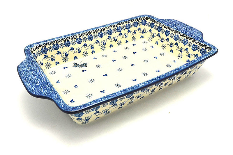 2 1/4"H x 7 1/2"W x 13"L
 Polish Pottery Baker - Rectangular with Tab Handles - 7 cups - Dragonfly A59-2009a (2 1/4"H x 7 1/2"W x 13"L
)