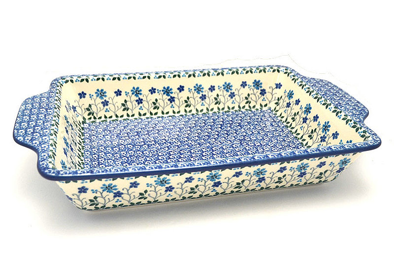 2 1/4"H x 7 1/2"W x 13"L
 Polish Pottery Baker - Rectangular with Tab Handles - 7 cups - Georgia Blue A59-2785a (2 1/4"H x 7 1/2"W x 13"L
)