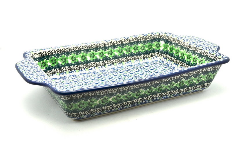 2 1/4"H x 7 1/2"W x 13"L
 Polish Pottery Baker - Rectangular with Tab Handles - 7 cups - Kiwi A59-1479a (2 1/4"H x 7 1/2"W x 13"L
)