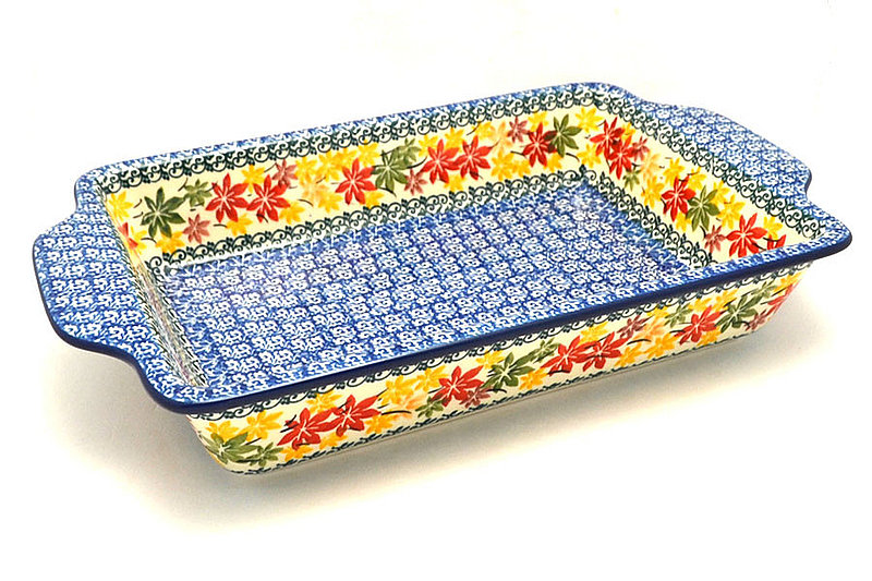 2 1/4"H x 7 1/2"W x 13"L
 Polish Pottery Baker - Rectangular with Tab Handles - 7 cups - Maple Harvest A59-2533a (2 1/4"H x 7 1/2"W x 13"L
)