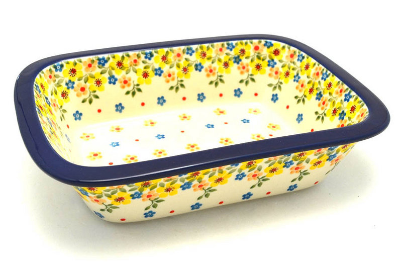 2 1/4"H x 7 1/8"W x 9 3/4"L
 Polish Pottery Baker - Rectangular with Grip Lip - Buttercup 162-2225a (2 1/4"H x 7 1/8"W x 9 3/4"L
)