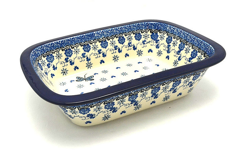 2 1/4"H x 7 1/8"W x 9 3/4"L
 Polish Pottery Baker - Rectangular with Grip Lip - Dragonfly 162-2009a (2 1/4"H x 7 1/8"W x 9 3/4"L
)