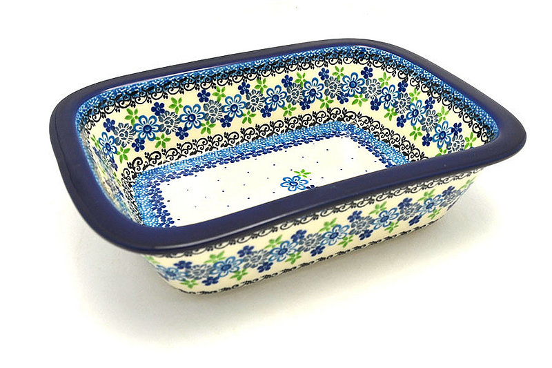 2 1/4"H x 7 1/8"W x 9 3/4"L
 Polish Pottery Baker - Rectangular with Grip Lip - Flower Power 162-2633a (2 1/4"H x 7 1/8"W x 9 3/4"L
)