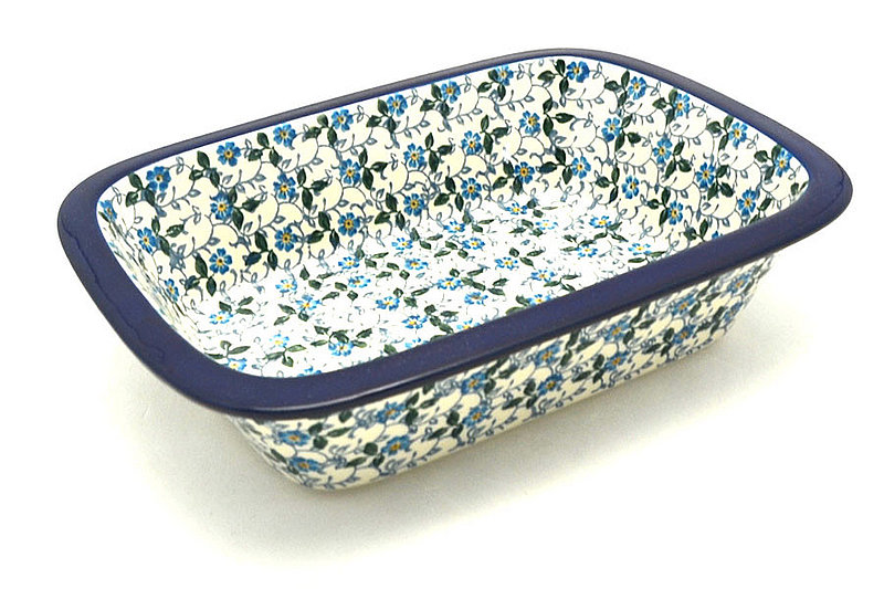 2 1/4"H x 7 1/8"W x 9 3/4"L
 Polish Pottery Baker - Rectangular with Grip Lip - Forget-Me-Knot 162-2089a (2 1/4"H x 7 1/8"W x 9 3/4"L
)
