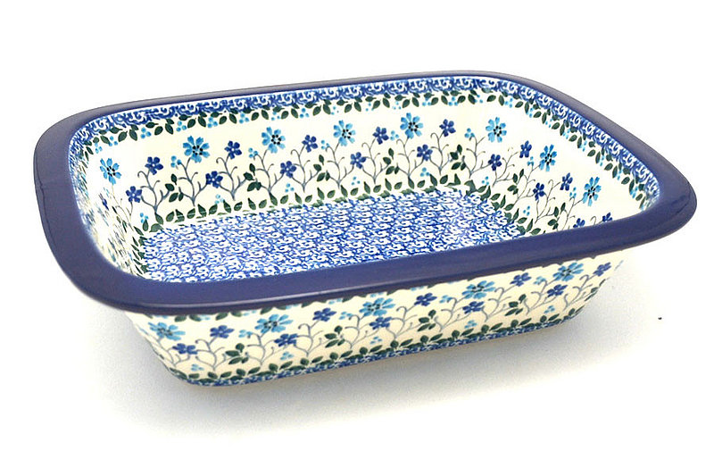 2 1/4"H x 7 1/8"W x 9 3/4"L
 Polish Pottery Baker - Rectangular with Grip Lip - Georgia Blue 162-2785a (2 1/4"H x 7 1/8"W x 9 3/4"L
)