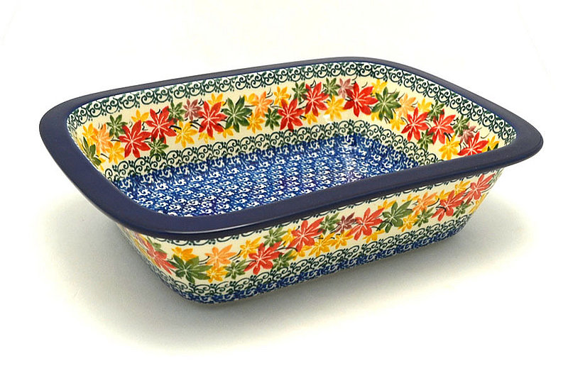 2 1/4"H x 7 1/8"W x 9 3/4"L
 Polish Pottery Baker - Rectangular with Grip Lip - Maple Harvest 162-2533a (2 1/4"H x 7 1/8"W x 9 3/4"L
)
