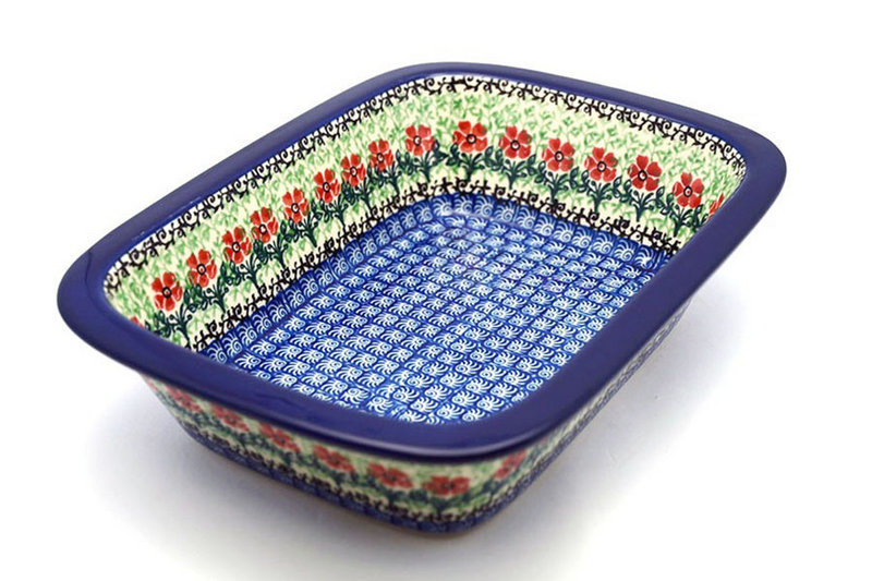 2 1/4"H x 7 1/8"W x 9 3/4"L
 Polish Pottery Baker - Rectangular with Grip Lip - Maraschino 162-1916a (2 1/4"H x 7 1/8"W x 9 3/4"L
)
