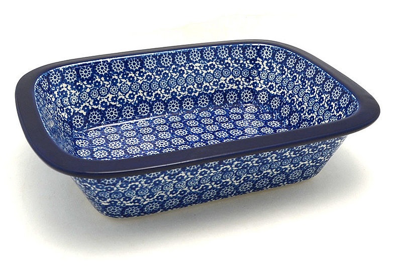 2 1/4"H x 7 1/8"W x 9 3/4"L
 Polish Pottery Baker - Rectangular with Grip Lip - Midnight 162-2615a (2 1/4"H x 7 1/8"W x 9 3/4"L
)
