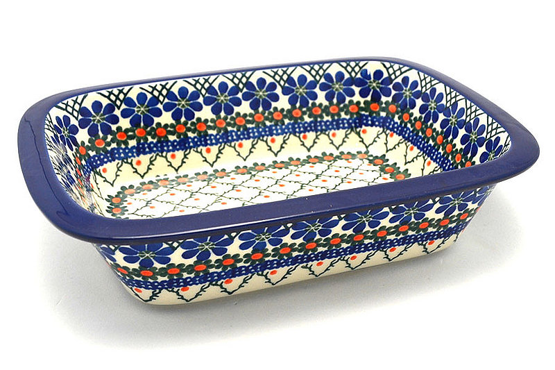 2 1/4"H x 7 1/8"W x 9 3/4"L
 Polish Pottery Baker - Rectangular with Grip Lip - Primrose 162-854a (2 1/4"H x 7 1/8"W x 9 3/4"L
)