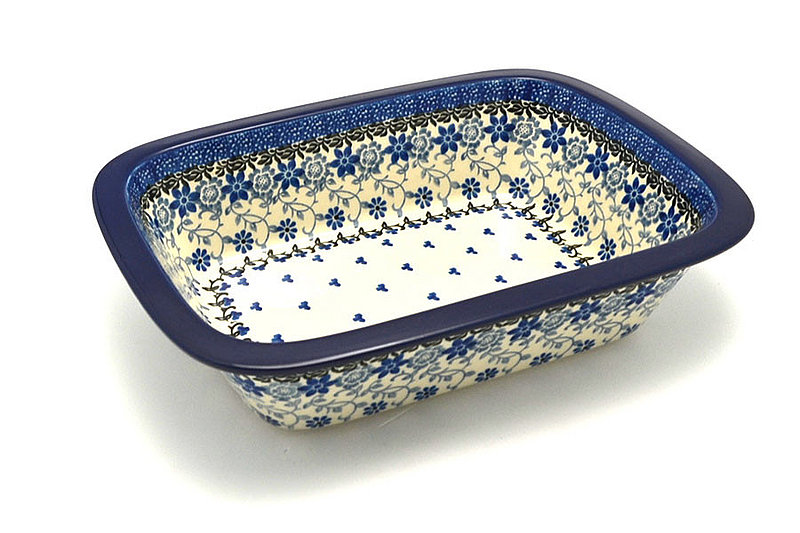 2 1/4"H x 7 1/8"W x 9 3/4"L
 Polish Pottery Baker - Rectangular with Grip Lip - Silver Lace 162-2158a (2 1/4"H x 7 1/8"W x 9 3/4"L
)