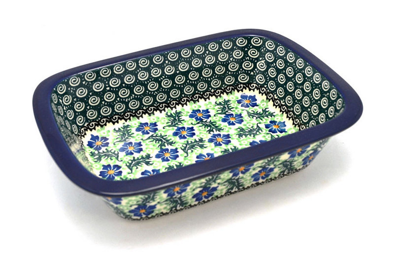 2 1/4"H x 7 1/8"W x 9 3/4"L
 Polish Pottery Baker - Rectangular with Grip Lip - Sweet Violet 162-1538a (2 1/4"H x 7 1/8"W x 9 3/4"L
)