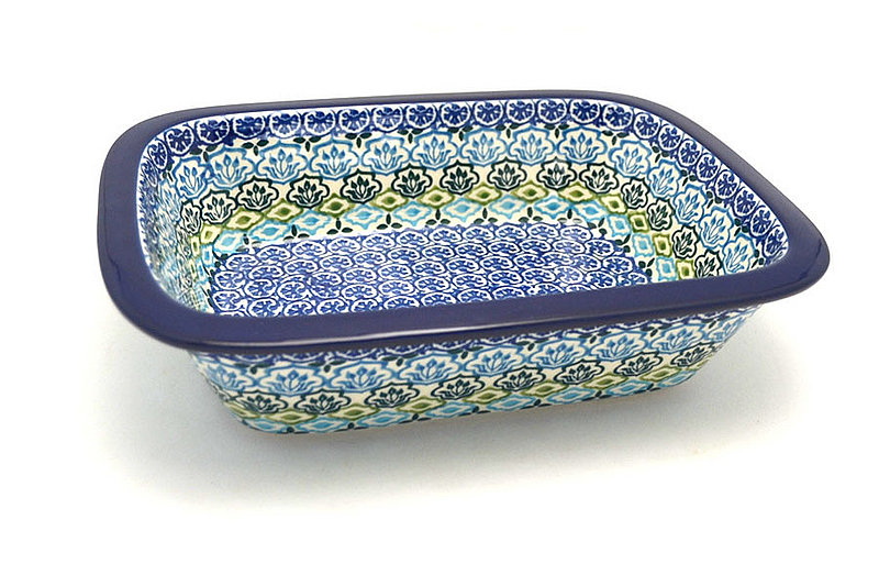 2 1/4"H x 7 1/8"W x 9 3/4"L
 Polish Pottery Baker - Rectangular with Grip Lip - Tranquil Tide 162-1859a (2 1/4"H x 7 1/8"W x 9 3/4"L
)