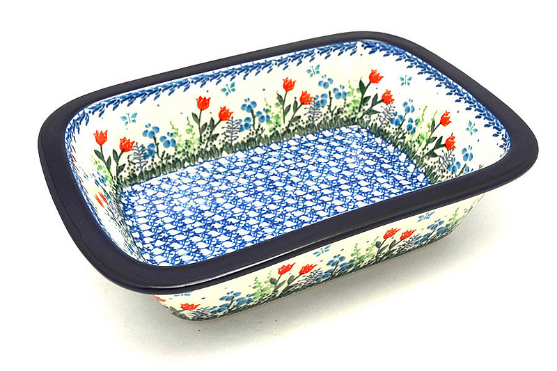 2 1/4"H x 7 1/8"W x 9 3/4"L
 Polish Pottery Baker - Rectangular with Grip Lip - Tulip Horizon 162-2903a (2 1/4"H x 7 1/8"W x 9 3/4"L
)