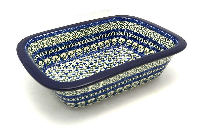 2 1/4"H x 7 1/8"W x 9 3/4"L
 Polish Pottery Baker - Rectangular with Grip Lip - Tulip Trellis 162-0585a (2 1/4"H x 7 1/8"W x 9 3/4"L
)