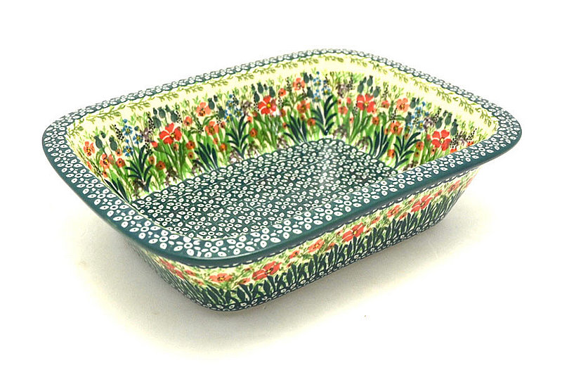 2 1/4"H x 7 1/8"W x 9 3/4"L
 Polish Pottery Baker - Rectangular with Grip Lip - Unikat Signature U4335 162-U4335 (2 1/4"H x 7 1/8"W x 9 3/4"L
)