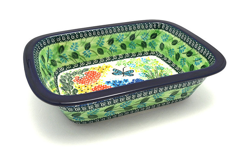 2 1/4"H x 7 1/8"W x 9 3/4"L
 Polish Pottery Baker - Rectangular with Grip Lip - Unikat Signature U4612 162-U4612 (2 1/4"H x 7 1/8"W x 9 3/4"L
)