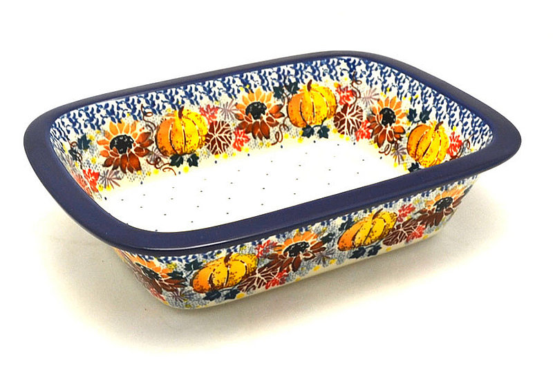 2 1/4"H x 7 1/8"W x 9 3/4"L
 Polish Pottery Baker - Rectangular with Grip Lip - Unikat Signature U4741 162-U4741 (2 1/4"H x 7 1/8"W x 9 3/4"L
)