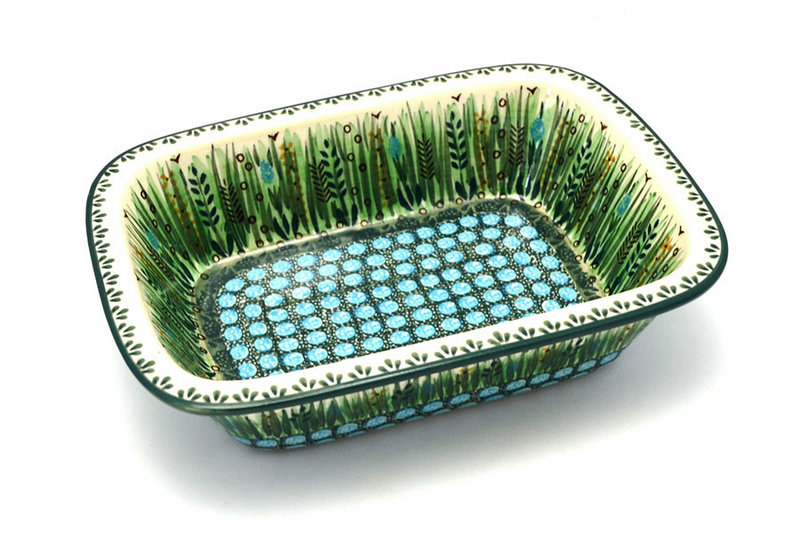 2 1/4"H x 7 1/8"W x 9 3/4"L
 Polish Pottery Baker - Rectangular with Grip Lip - Unikat Signature U803 162-U0803 (2 1/4"H x 7 1/8"W x 9 3/4"L
)