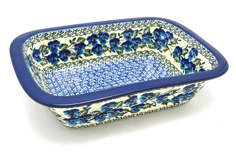 2 1/4"H x 7 1/8"W x 9 3/4"L
 Polish Pottery Baker - Rectangular with Grip Lip - Winter Viola 162-2273a (2 1/4"H x 7 1/8"W x 9 3/4"L
)
