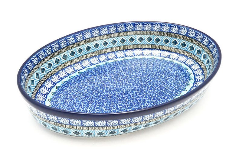 2 1/4"H x 8 1/2"W x 12"L
 Polish Pottery Baker - Oval - Large - Aztec Sky 297-1917a (2 1/4"H x 8 1/2"W x 12"L
)