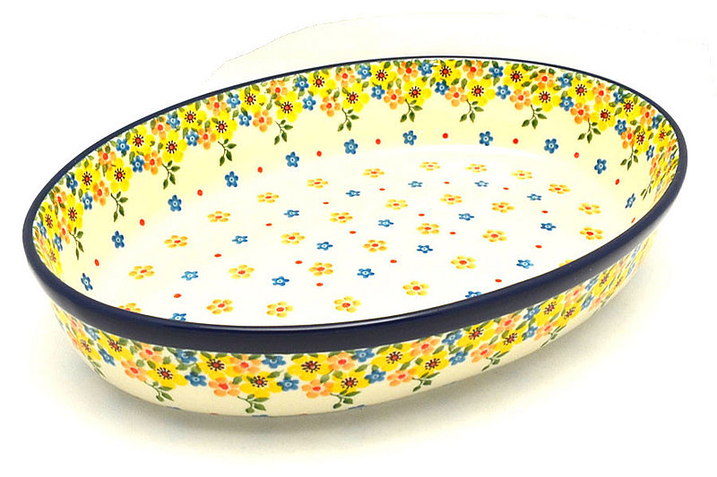 2 1/4"H x 8 1/2"W x 12"L
 Polish Pottery Baker - Oval - Large - Buttercup 297-2225a (2 1/4"H x 8 1/2"W x 12"L
)
