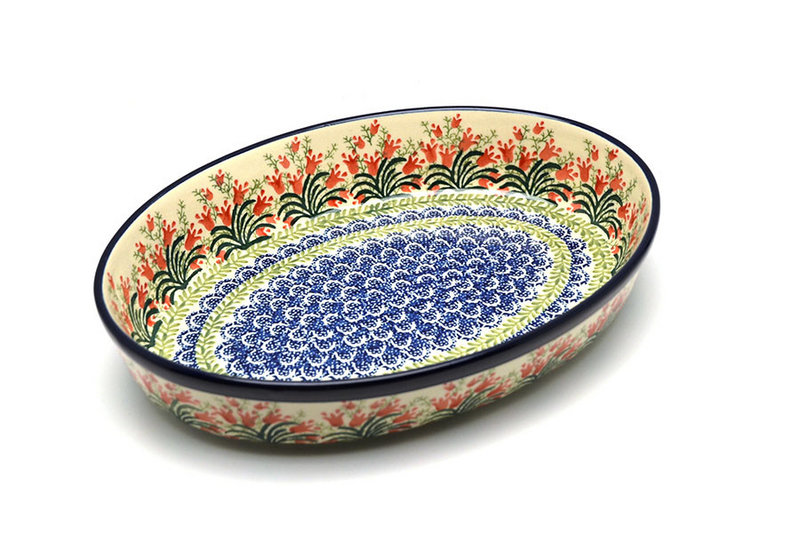 2 1/4"H x 8 1/2"W x 12"L
 Polish Pottery Baker - Oval - Large - Crimson Bells 297-1437a (2 1/4"H x 8 1/2"W x 12"L
)