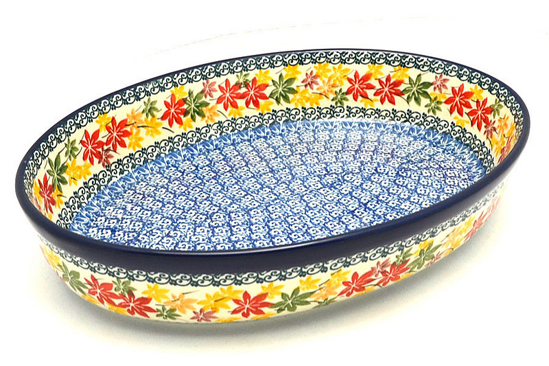 2 1/4"H x 8 1/2"W x 12"L
 Polish Pottery Baker - Oval - Large - Maple Harvest 297-2533a (2 1/4"H x 8 1/2"W x 12"L
)