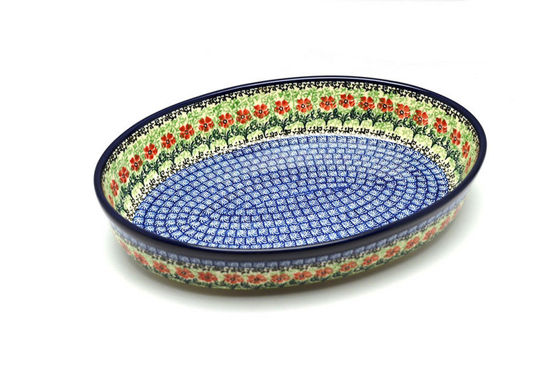 2 1/4"H x 8 1/2"W x 12"L
 Polish Pottery Baker - Oval - Large - Maraschino 297-1916a (2 1/4"H x 8 1/2"W x 12"L
)