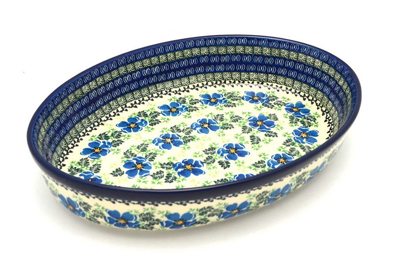 2 1/4"H x 8 1/2"W x 12"L
 Polish Pottery Baker - Oval - Large - Morning Glory 297-1915a (2 1/4"H x 8 1/2"W x 12"L
)