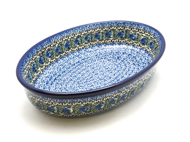 2 1/4"H x 8 1/2"W x 12"L
 Polish Pottery Baker - Oval - Large - Peacock Feather 297-1513a (2 1/4"H x 8 1/2"W x 12"L
)
