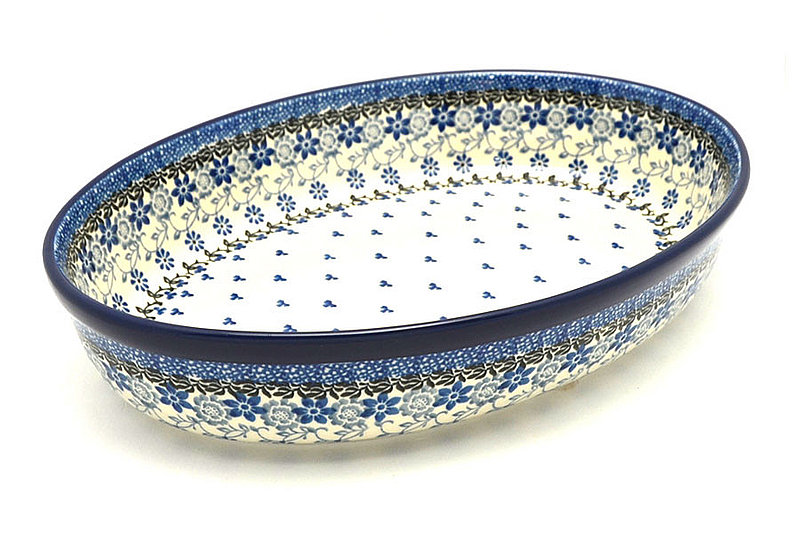 2 1/4"H x 8 1/2"W x 12"L
 Polish Pottery Baker - Oval - Large - Silver Lace 297-2158a (2 1/4"H x 8 1/2"W x 12"L
)