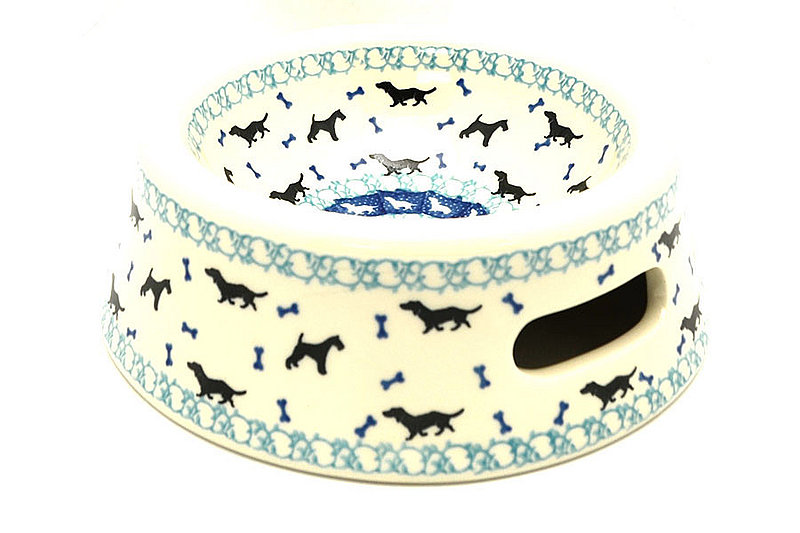 2 3/2"H x 8 1/4"W
 Polish Pottery Pet Food/Water Dish - 16 oz. - Dog Park 525-2680a (2 3/2"H x 8 1/4"W
)