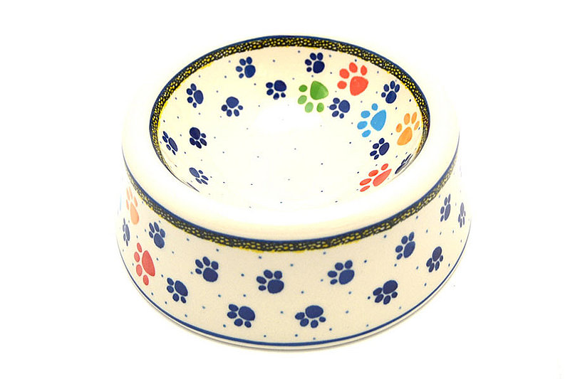 2 3/2"H x 8 1/4"W
 Polish Pottery Pet Food/Water Dish - 16 oz. - Paw Prints 525-1769a (2 3/2"H x 8 1/4"W
)