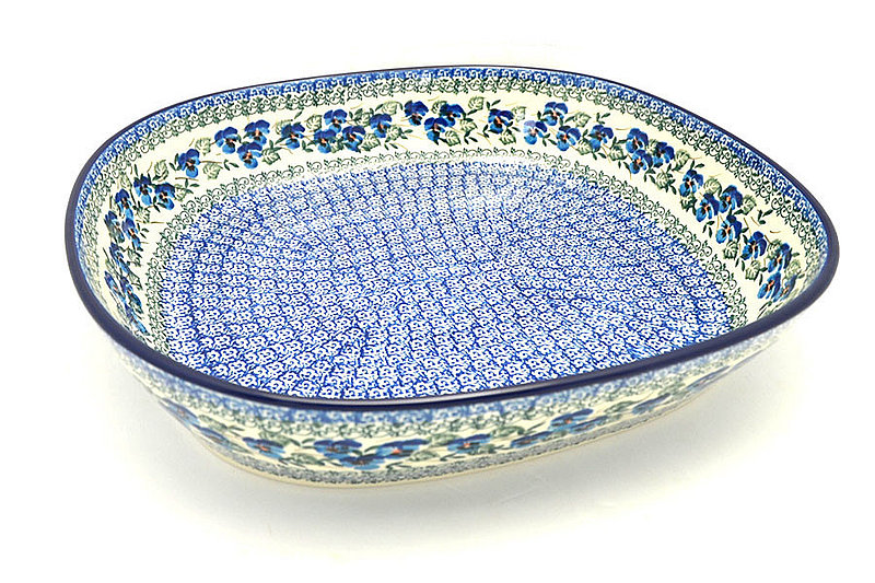 2 3/4"H x 12 3/8"W x 13 5/8"L 
 Polish Pottery Baker - Rounded Rectangular - Winter Viola 157-2273a (2 3/4"H x 12 3/8"W x 13 5/8"L 
)