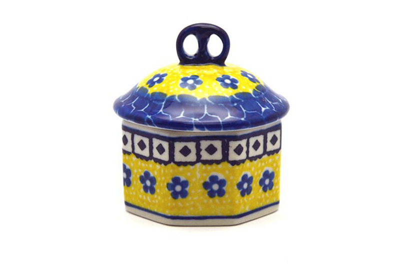 2 3/4"H x 2 3/4"W.
 Polish Pottery Trinket Box - Sunburst 110-859a (2 3/4"H x 2 3/4"W.
)